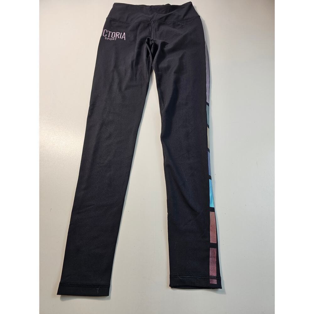 Victoria's Secret sport S LONG TALL leggings EUC black multi color side stripe
